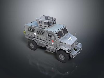 Gray Military Armored Tank With White Cross Symbol Top Mounted Structure And Observation Ports 3d model