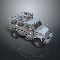 Gray Military Armored Tank With White Cross Symbol Top Mounted Structure And Observation Ports