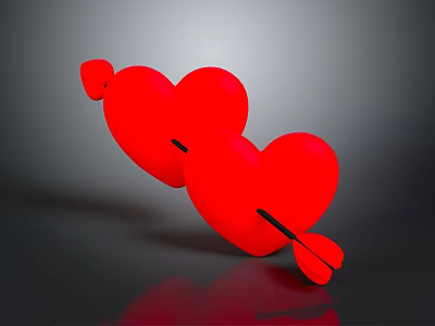 Red Heart Shaped Decorative Items With Black Arrow For Daily Life Decor 3d model