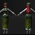 Anime Character With Pink Hair Green Outfit Yellow Dragon Design White Sleeves And Green Hat