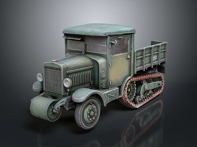 Vintage Green Tracked Truck Model Showcasing Classic Retro Military Body Design Details 3d model