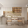 Modern Restaurant Interior Featuring Open Design Counter Chairs Wine Rack And Lighting 3d model
