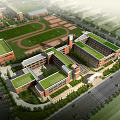 School Buildings With Green Roofs Football Field And Surrounding Trees Campus View