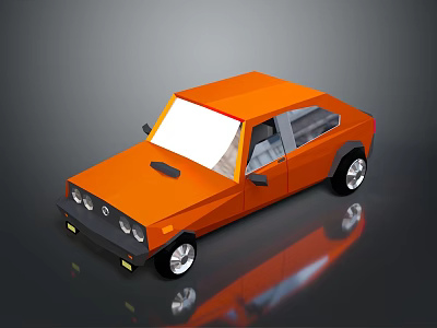 Orange Cartoon Style Car With White Windshield Black Wheels And Reflection 3d model