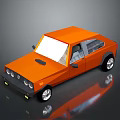 Orange Cartoon Style Car With White Windshield Black Wheels And Reflection