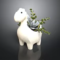 Decorative White Dinosaur Shaped Planter With Succulents And Green Leaves
