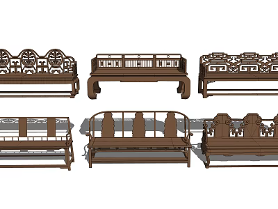 Traditional Luohan Beds In Various Styles With Intricate Carvings And Wooden Frames 3d model
