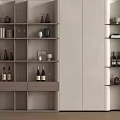 Modern Wine Cabinet With Multiple Shelves Holding Bottles Glasses And Decor