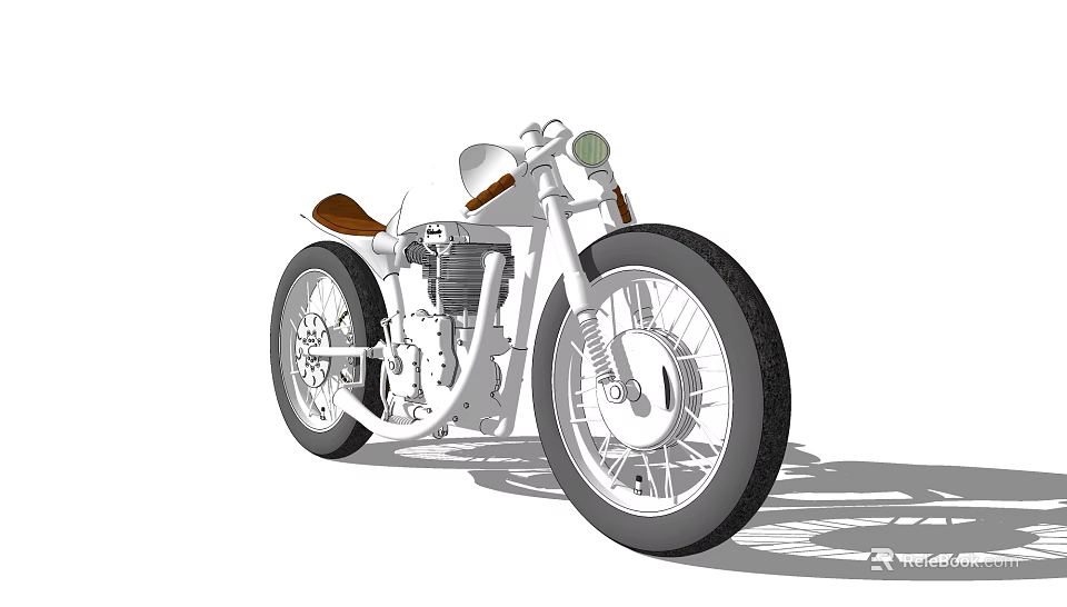 Vintage White Motorcycle With Brown Leather Seat Chrome Engine And Black Wheels 3d model 