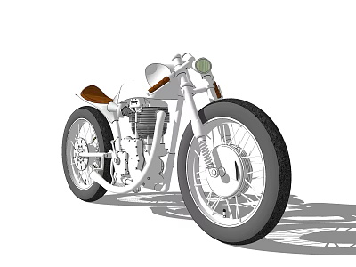 Vintage White Motorcycle With Brown Leather Seat Chrome Engine And Black Wheels 3d model