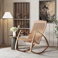 Wooden Rocking Chair in Cozy Living Room with Floor Lamp Small Table and Green Plant