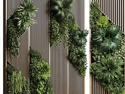 Modern Living Plant Wall Design With Vertical Greenery And Wooden Slats 3d model