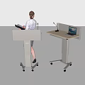 Modern Podium Setup Featuring Woman Holding Notebook Laptop And Microphone 3d model