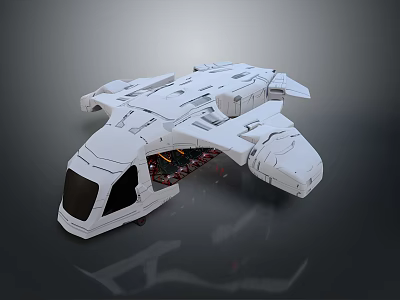 Futuristic White Spacecraft With Sleek Mechanical Structure And Orange Engine Lights 3d model