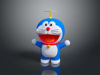 Cute Doraemon Plush Toy with Blue White Body Red Nose Yellow Antenna and Bell 3d model