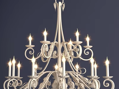 White Classic Chandelier With Ornate Carved Details And Illuminated Candle Lights 3d model