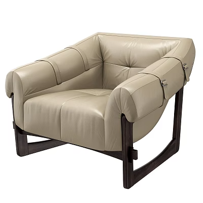 Modern Beige Leather Single Sofa With Stitched Details Metal Buckle Accents And Dark Wooden Legs 3d model