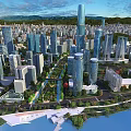Birds Eye View Urban Planning With Skyscrapers Green Spaces Water Features And Mountains