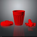 Red Animal Shaped Toy Figure With Trash Can And Lid In Modern Home Setup