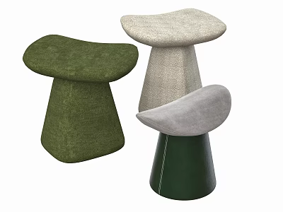 Three Modern Round Top Stools In Green And Gray Upholstered Fabric Design 3d model