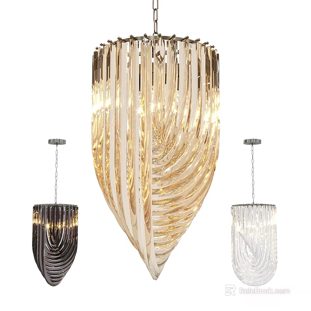 Modern Luxury Chandelier With Spiral Design Gold Black White Illuminated Hanging Light Fixture 3d model 