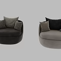 Modern Accent Lounge Chairs With Neutral Tones And Patterned Decorative Pillows 3d model