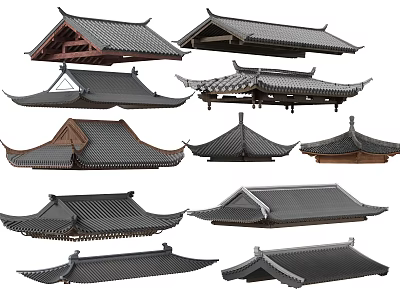 Chinese Traditional Building Exterior Wall Featuring Various Curved Eaves And Tile Roof Styles 3d model