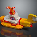 Lego Yellow And Red Submarine Model With Circular Window Orange Periscope Structures And Tail Propeller