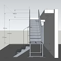 Modern Staircase Structural Design With Metal Railings And Step Dimensions 3d model