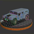 Silver Off Road Vehicle Model On Cobblestone Base With Orange Edge Lighting
