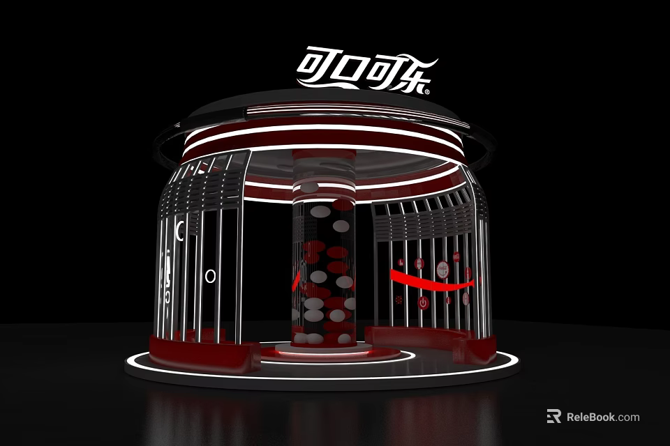 Coca Cola Themed Art Installation With Circular Structure Red And Black Elements Modern Lighting Design 3d model 