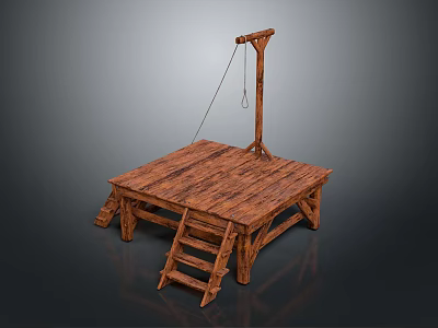 Sturdy Wooden Platform Equipment With Ladder Hanging Rope And Support Pole 3d model