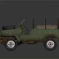 Vintage Green Off Road Vehicle With Open Top Roof Rack And Spare Tire