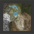 3D Garden Landscape Model with Natural Terrain Winding River and Green Mountains