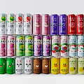 Assorted Colorful Canned Beverages With Multiple Flavors Including Strawberry Grape And Lemon