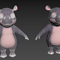 Cute Cartoon Hippo Characters With Pink Belly Gray Body And Standing Pose
