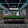 Modern Billiard Room With Green Tables And Comfortable Sofas 3d model