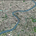 Detailed Urban Aerial Planning of City Layout with River Road Network and Green Spaces