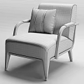 Gray Upholstered Leisure Chair With Black Wooden Armrests And Striped Cushion