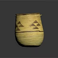 Yellow Handcrafted Woven Basket With Spiral Top And Patterned Sides For Household Use