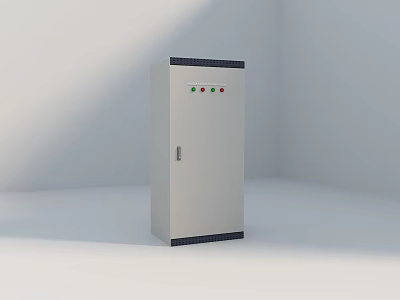 White Industrial Control Cabinet with Control Panel Buttons and Black Borders 3d model