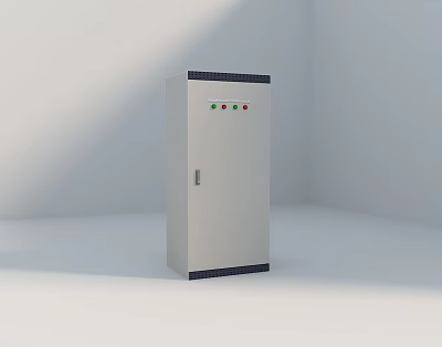 White Industrial Control Cabinet with Control Panel Buttons and Black Borders 3d model