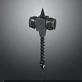 Medieval Metal Warhammer With Spiked Head And Spiral Handle Design