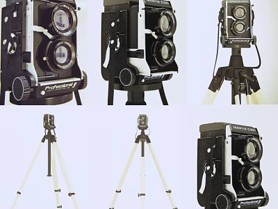 Vintage Polaroid Digital Cameras With Tripods And Multiple Angles 3d model