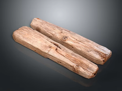 Two Natural Solid Wooden Logs With Visible Grain Texture As Decorative Material Pieces 3d model