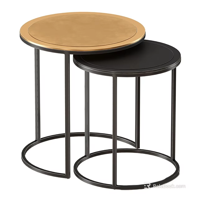 Modern Round Coffee Tables with Metal Frames Gold and Black Tabletops Nested Design 3d model 