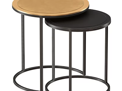 Modern Round Coffee Tables with Metal Frames Gold and Black Tabletops Nested Design 3d model