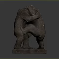 Two Men Wrestling in Dynamic Stone Sculpture with Artistic Grappling Pose 3d model