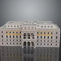 Symmetrical Multi Story Classical Building With White Exterior Yellow Accents Arched Doors And Windows