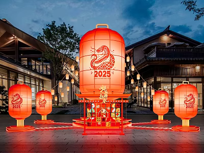 Year of the Snake Lantern Meichen Chinese Style National Tide Snake Lantern Net Celebrity Card Festival Lantern Commercial Street Exterior Meichen New Year Landscape Device 3d model